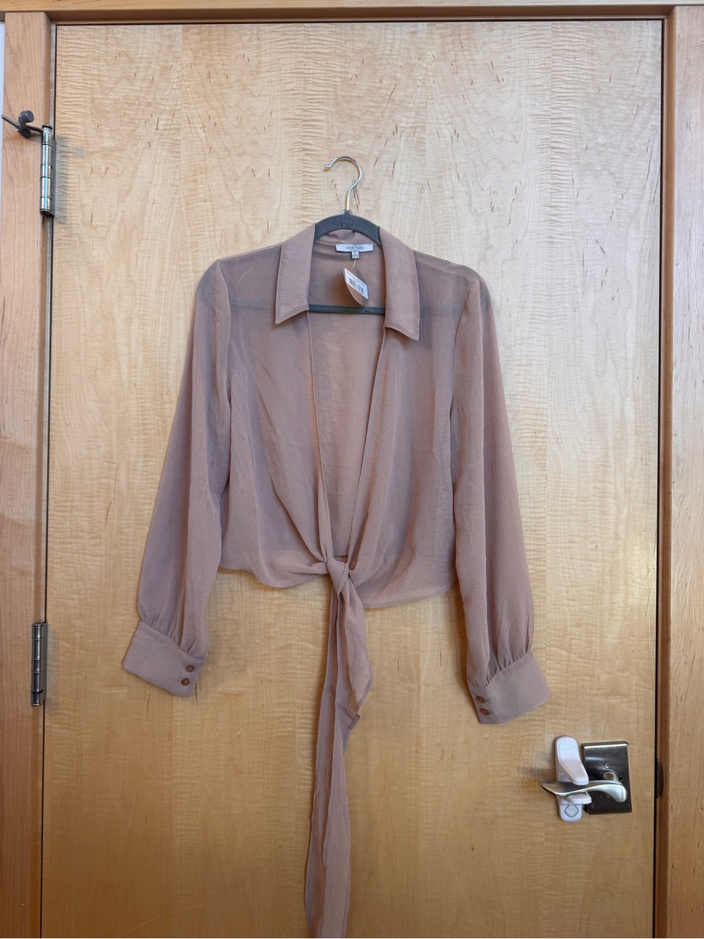 Love Tree Sheer Tie-Front Blouse - Taupe